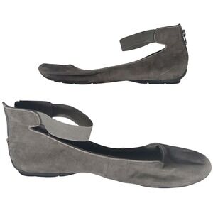 AK Sport Gray Suede Ankle Strap Ballet Flats Floral Embellishment Size‎ 11M